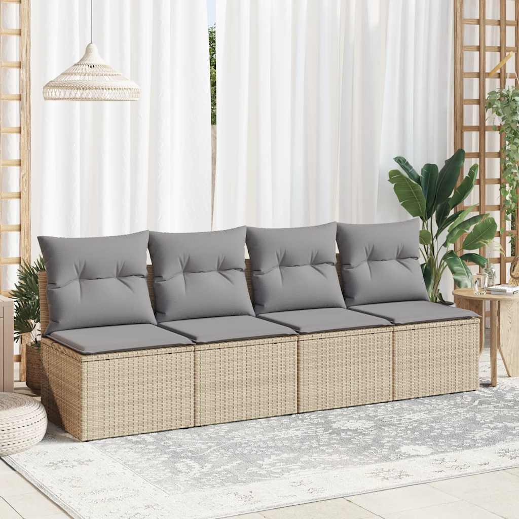 2 Piece Garden Sofa Set with Cushions Beige Poly Rattan Acacia