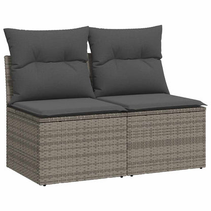 2 Piece Garden Sofa Set with Cushions Grey Poly Rattan Acacia