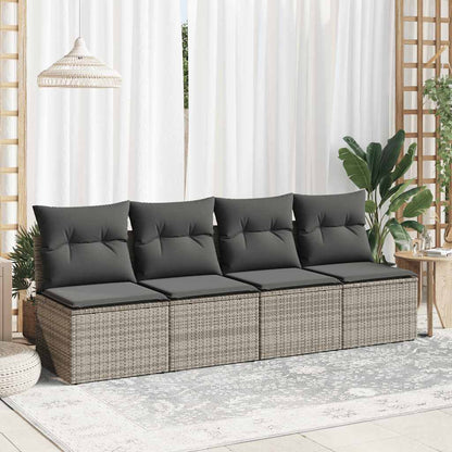 2 Piece Garden Sofa Set with Cushions Grey Poly Rattan Acacia