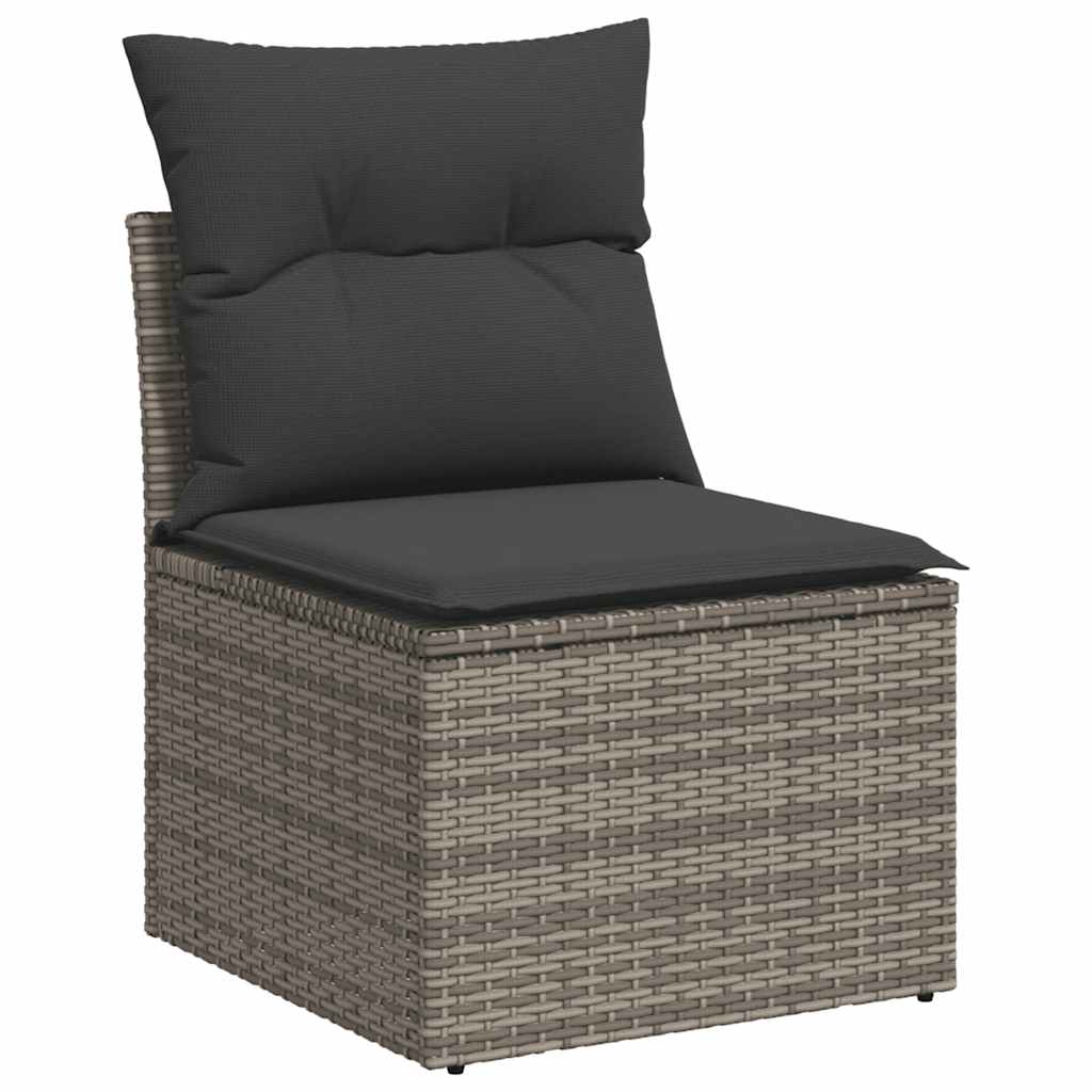 2 Piece Garden Sofa Set with Cushions Grey Poly Rattan Acacia