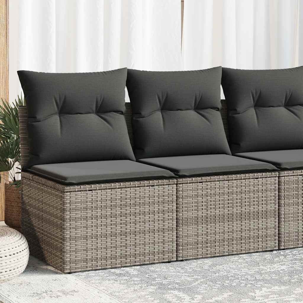 2 Piece Garden Sofa Set with Cushions Grey Poly Rattan Acacia