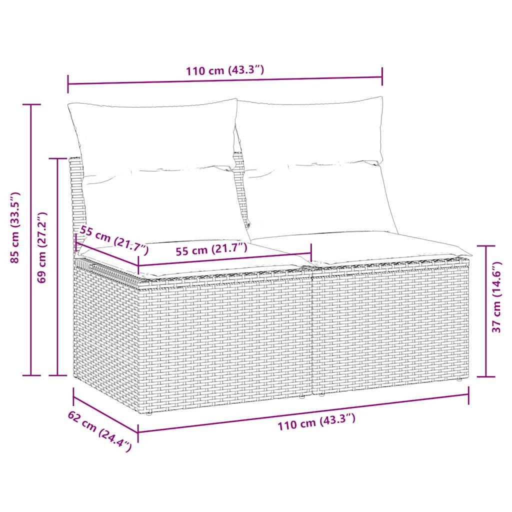 2 Piece Garden Sofa Set with Cushions Light Grey Poly Rattan Acacia