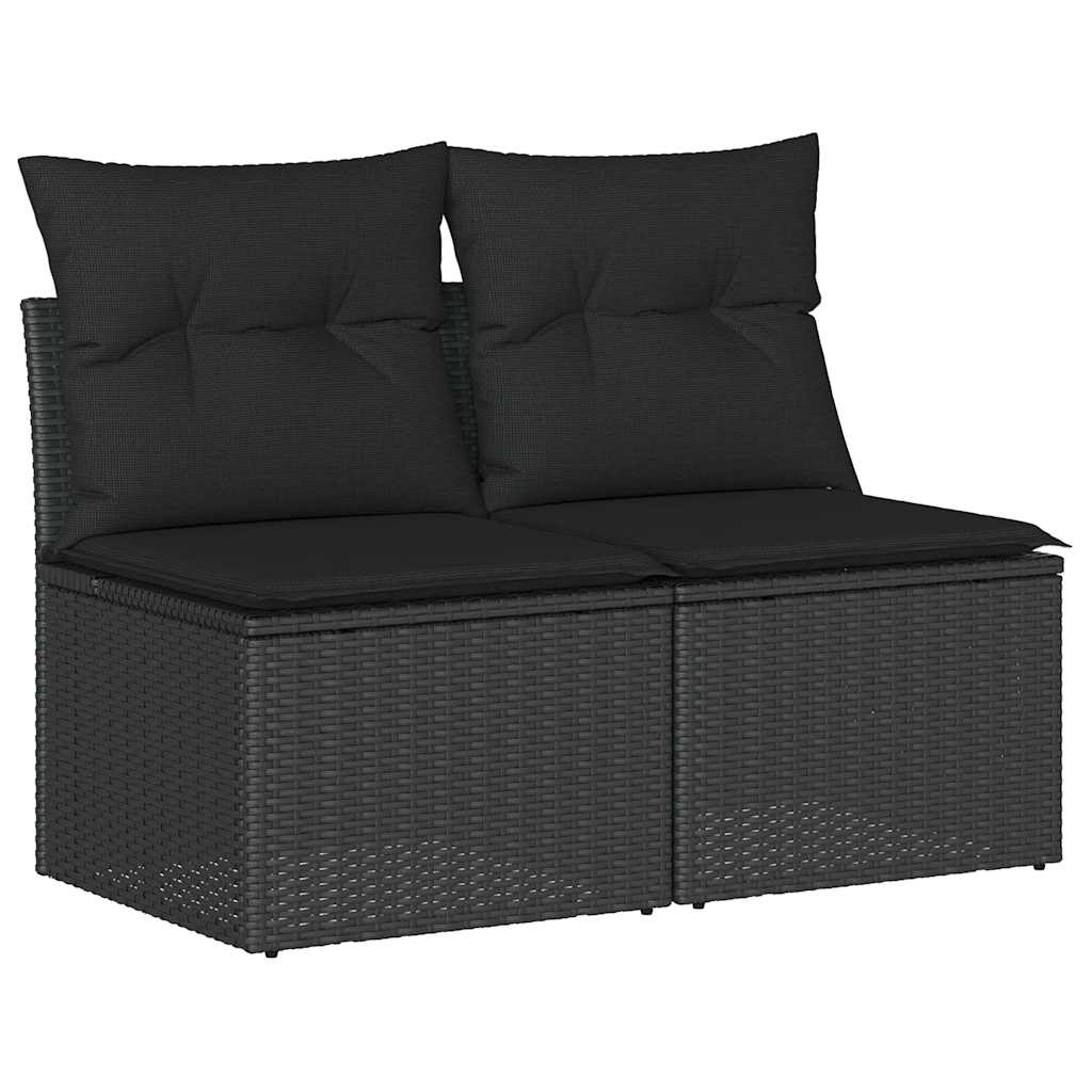 2 Piece Garden Sofa Set with Cushions Black Poly Rattan Acacia