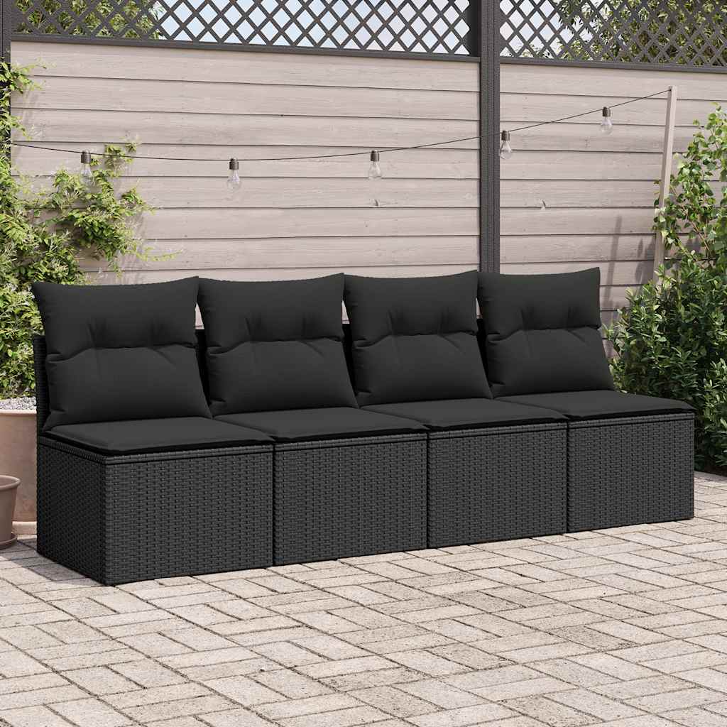 2 Piece Garden Sofa Set with Cushions Black Poly Rattan Acacia