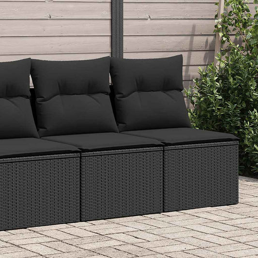 2 Piece Garden Sofa Set with Cushions Black Poly Rattan Acacia