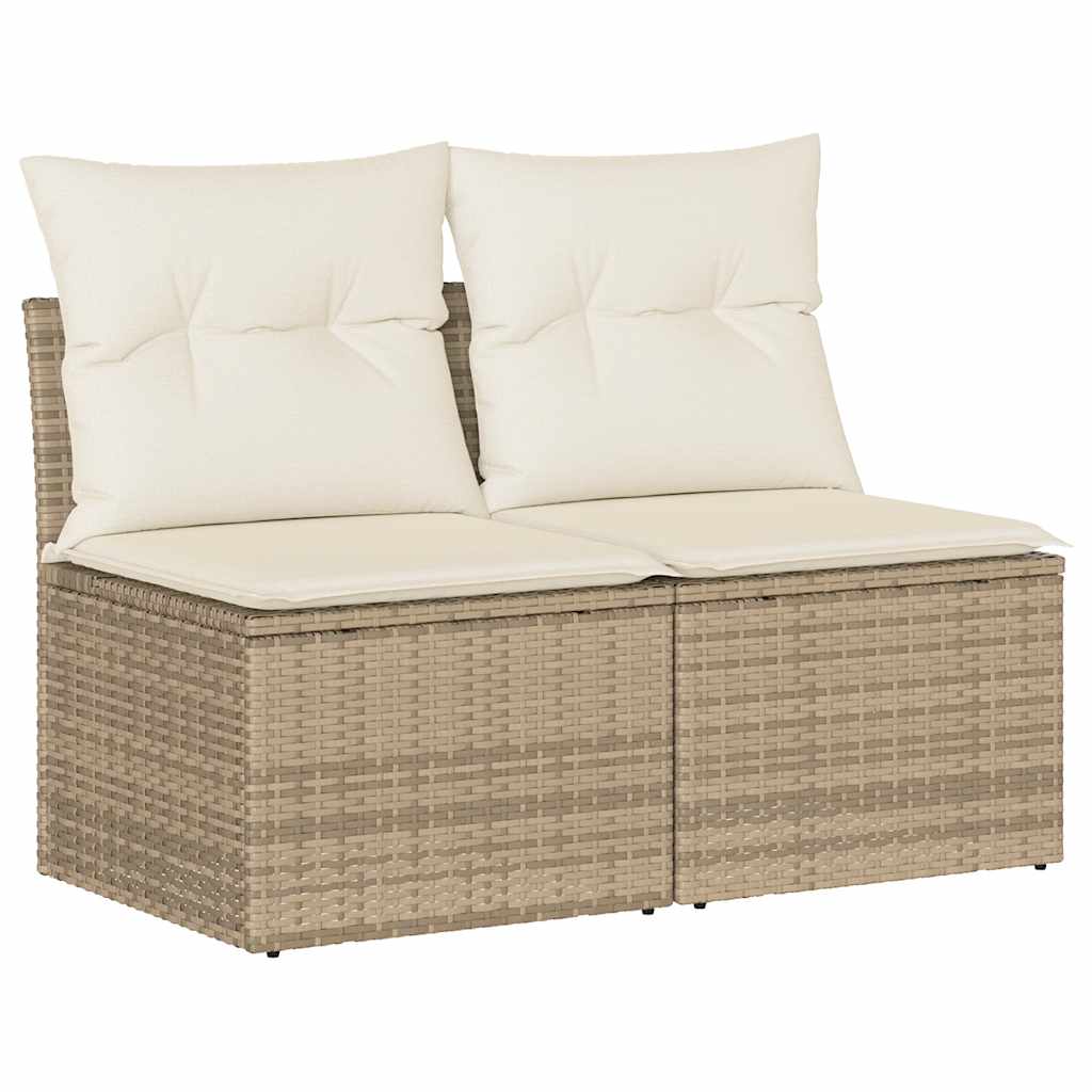 2 Piece Garden Sofa Set with Cushions Beige Poly Rattan Acacia