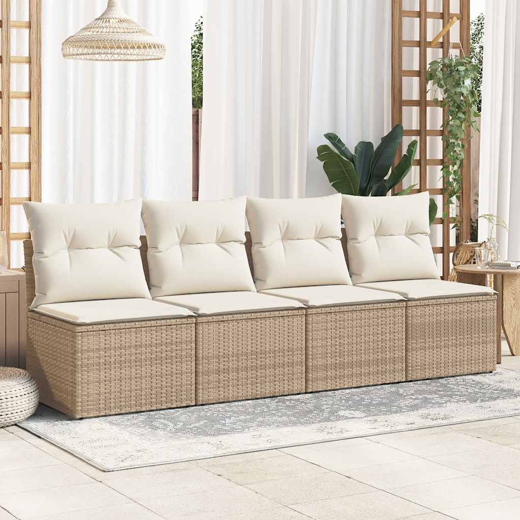 2 Piece Garden Sofa Set with Cushions Beige Poly Rattan Acacia