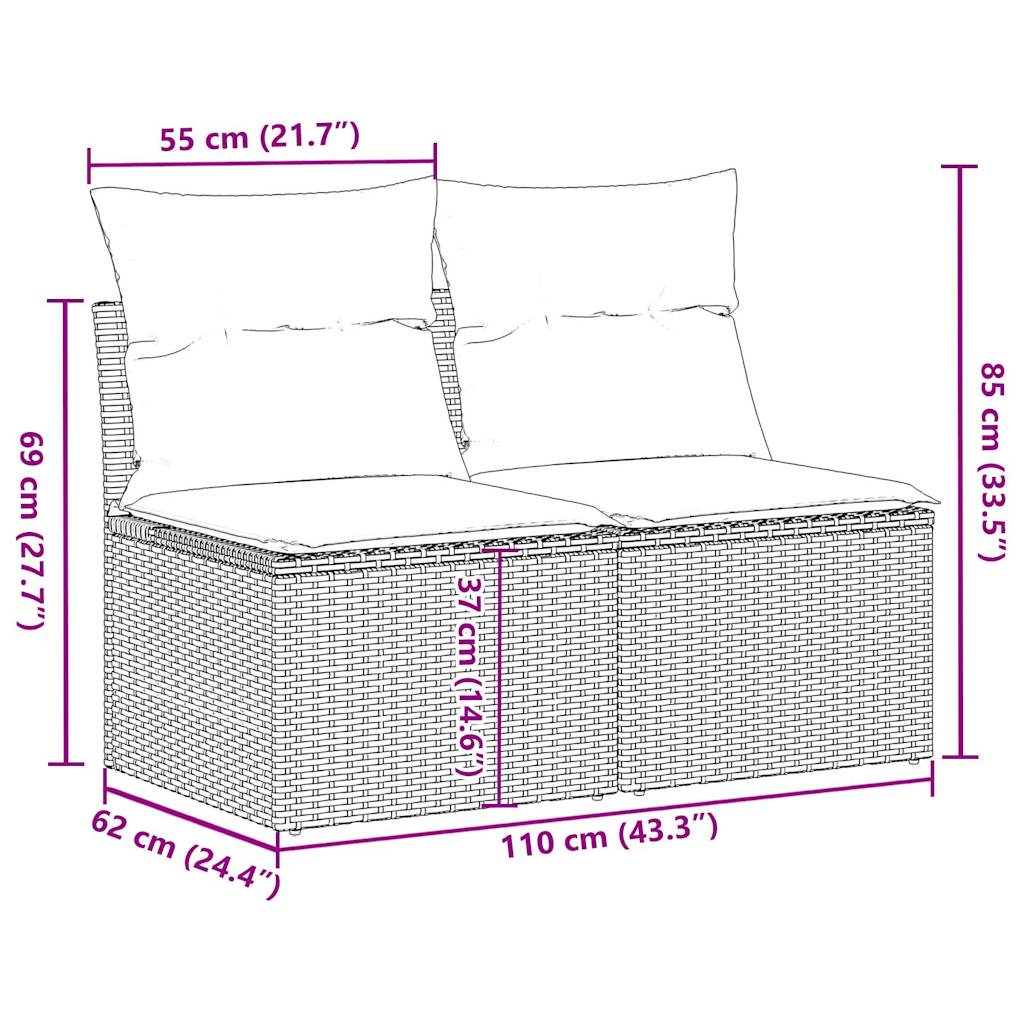 2 Piece Garden Sofa Set with Cushions Beige Poly Rattan Acacia