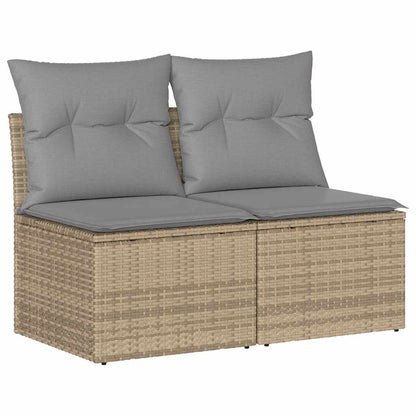 2 Piece Garden Sofa Set with Cushions Beige Poly Rattan Acacia