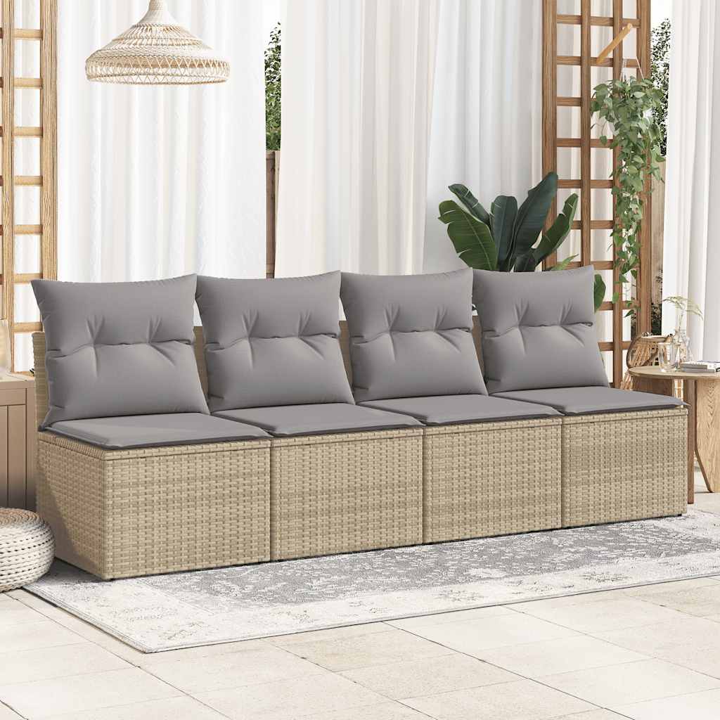 2 Piece Garden Sofa Set with Cushions Beige Poly Rattan Acacia