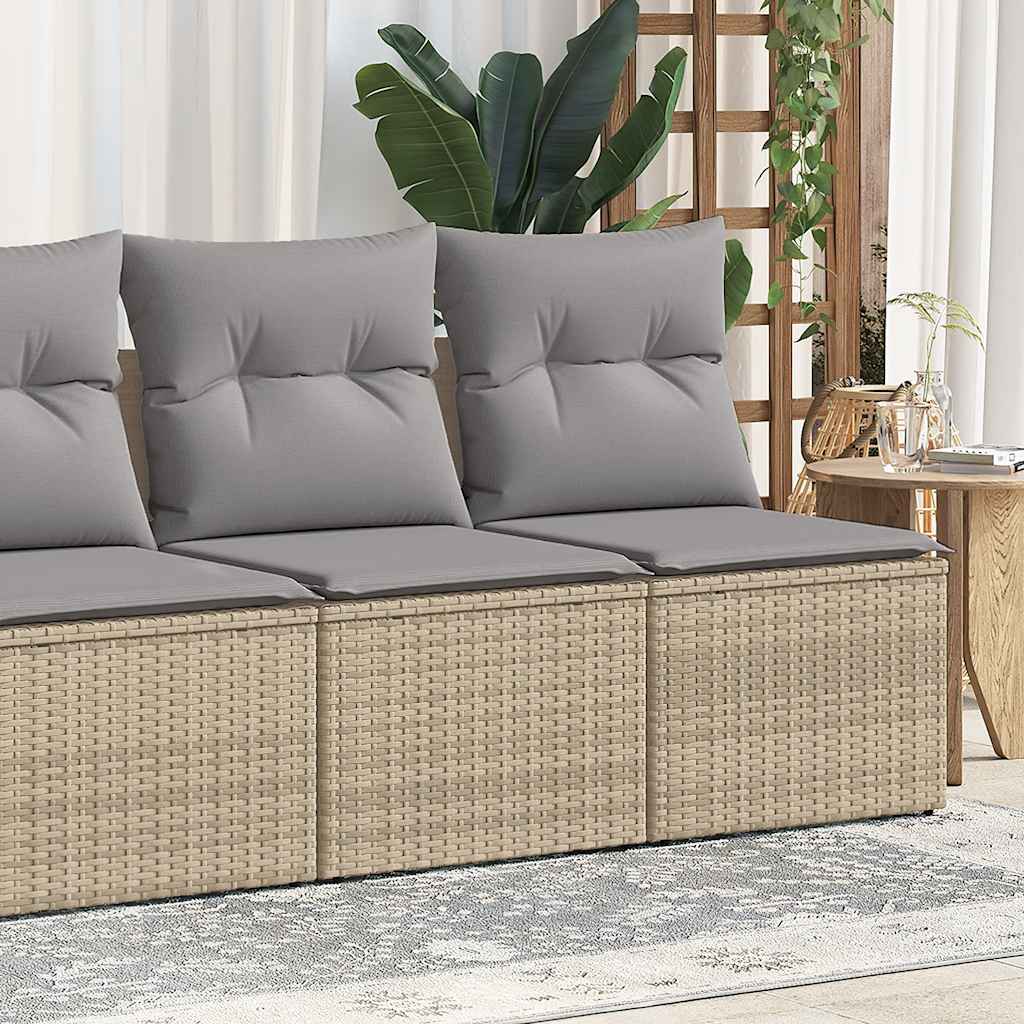 2 Piece Garden Sofa Set with Cushions Beige Poly Rattan Acacia