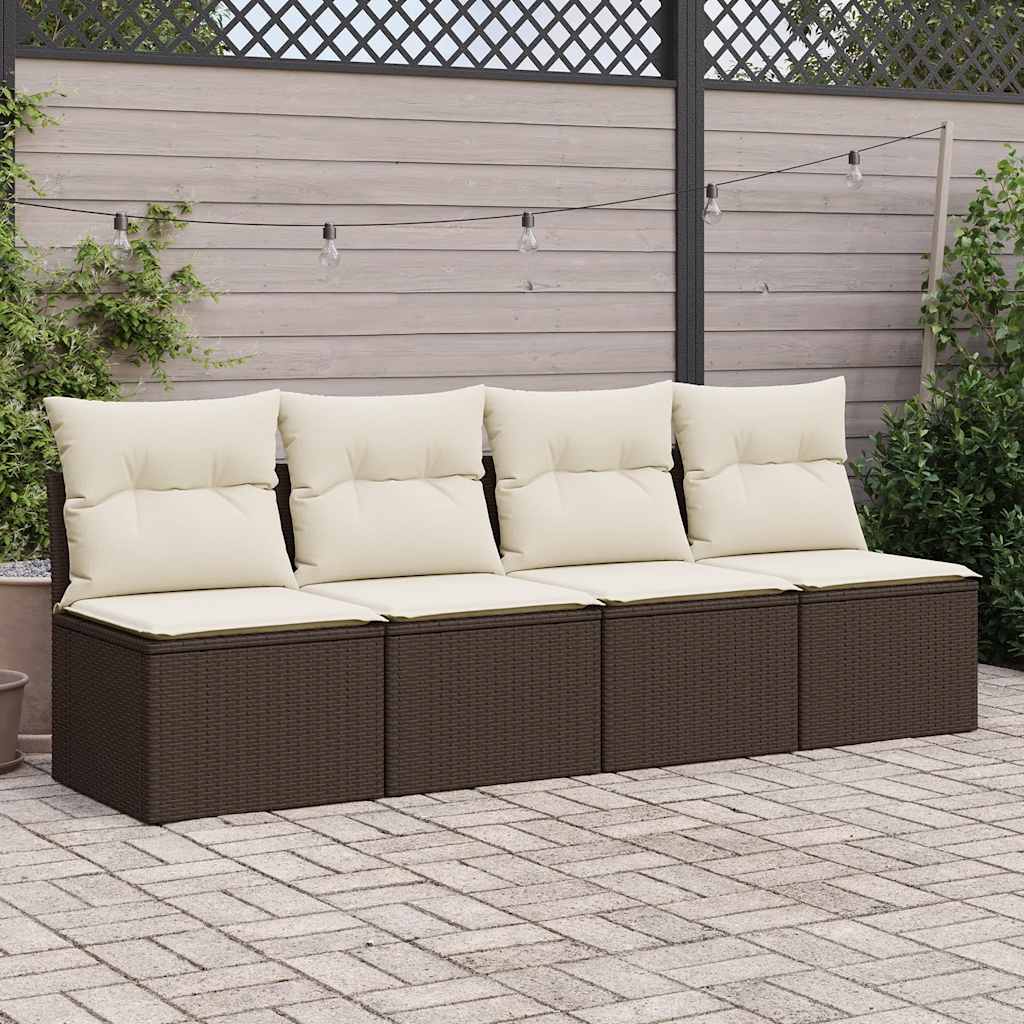 2 Piece Garden Sofa Set with Cushions Brown Poly Rattan Acacia