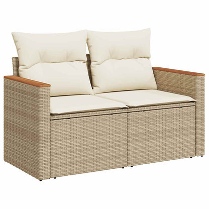 6 Piece Garden Sofa Set with Cushions Beige Poly Rattan Acacia