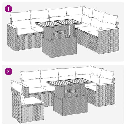 7 Piece Garden Sofa Set with Cushions Black Poly Rattan Acacia