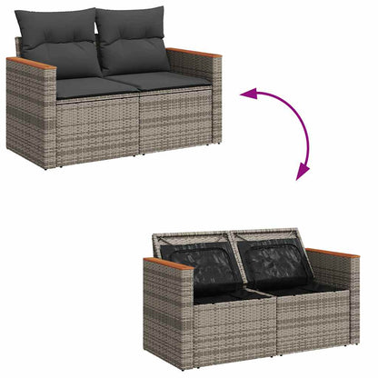 7 Piece Garden Sofa Set with Cushions Grey Poly Rattan Acacia