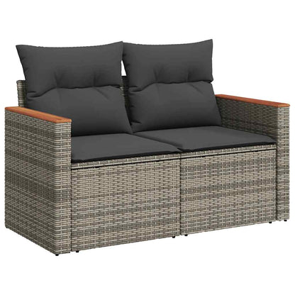 8 Piece Garden Sofa Set with Cushions Grey Poly Rattan Acacia