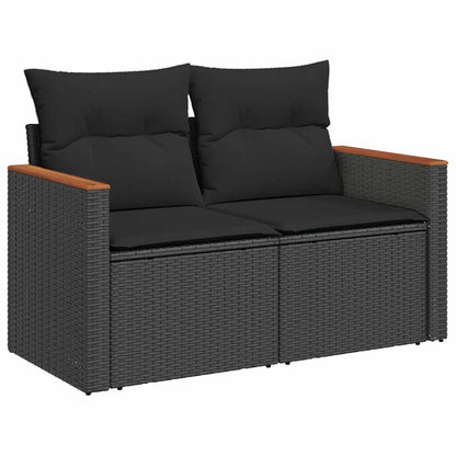 11 Piece Garden Sofa Set with Cushions Black Poly Rattan Acacia