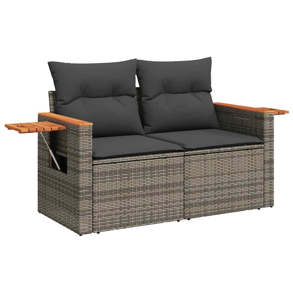 6 Piece Garden Sofa Set with Cushions Grey Poly Rattan Acacia