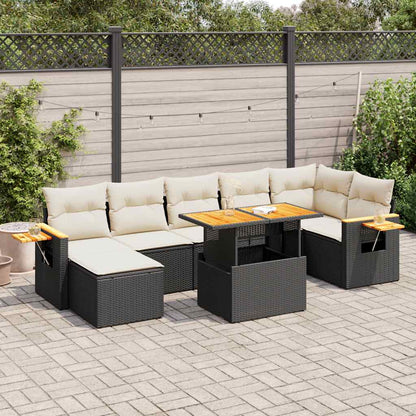 8 Piece Garden Sofa Set with Cushions Black Poly Rattan Acacia