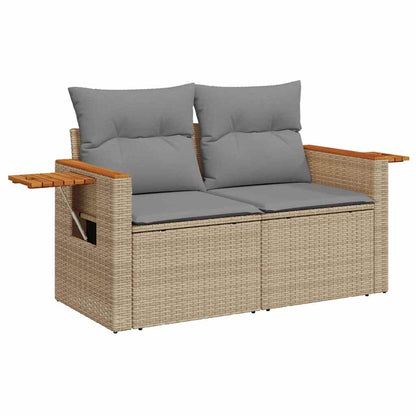 9 Piece Garden Sofa Set with Cushions Beige Poly Rattan Acacia