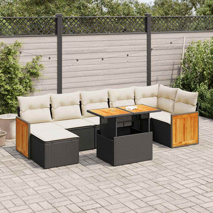 8 Piece Garden Sofa Set with Cushions Black Poly Rattan Acacia