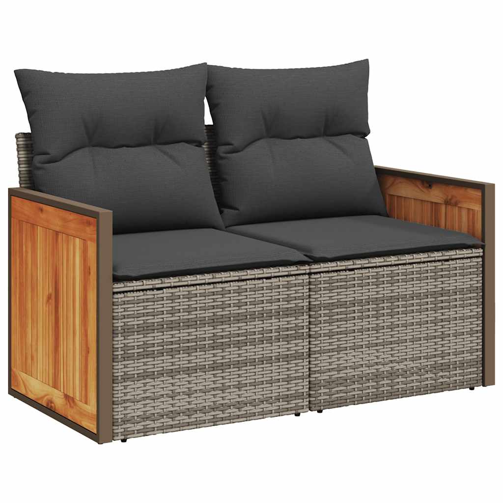 8 Piece Garden Sofa Set with Cushions Grey Poly Rattan Acacia