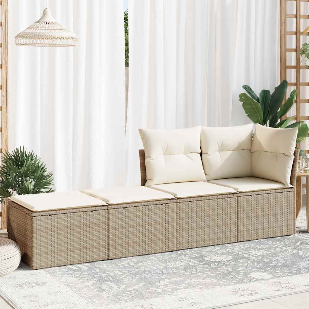 2 Piece Garden Sofa Set with Cushions Beige Poly Rattan Acacia