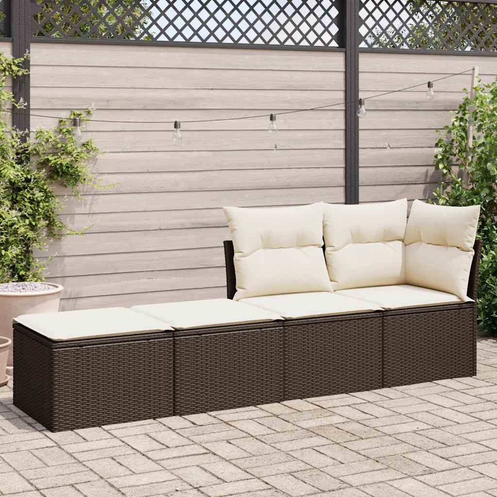 2 Piece Garden Sofa Set with Cushions Brown Poly Rattan Acacia