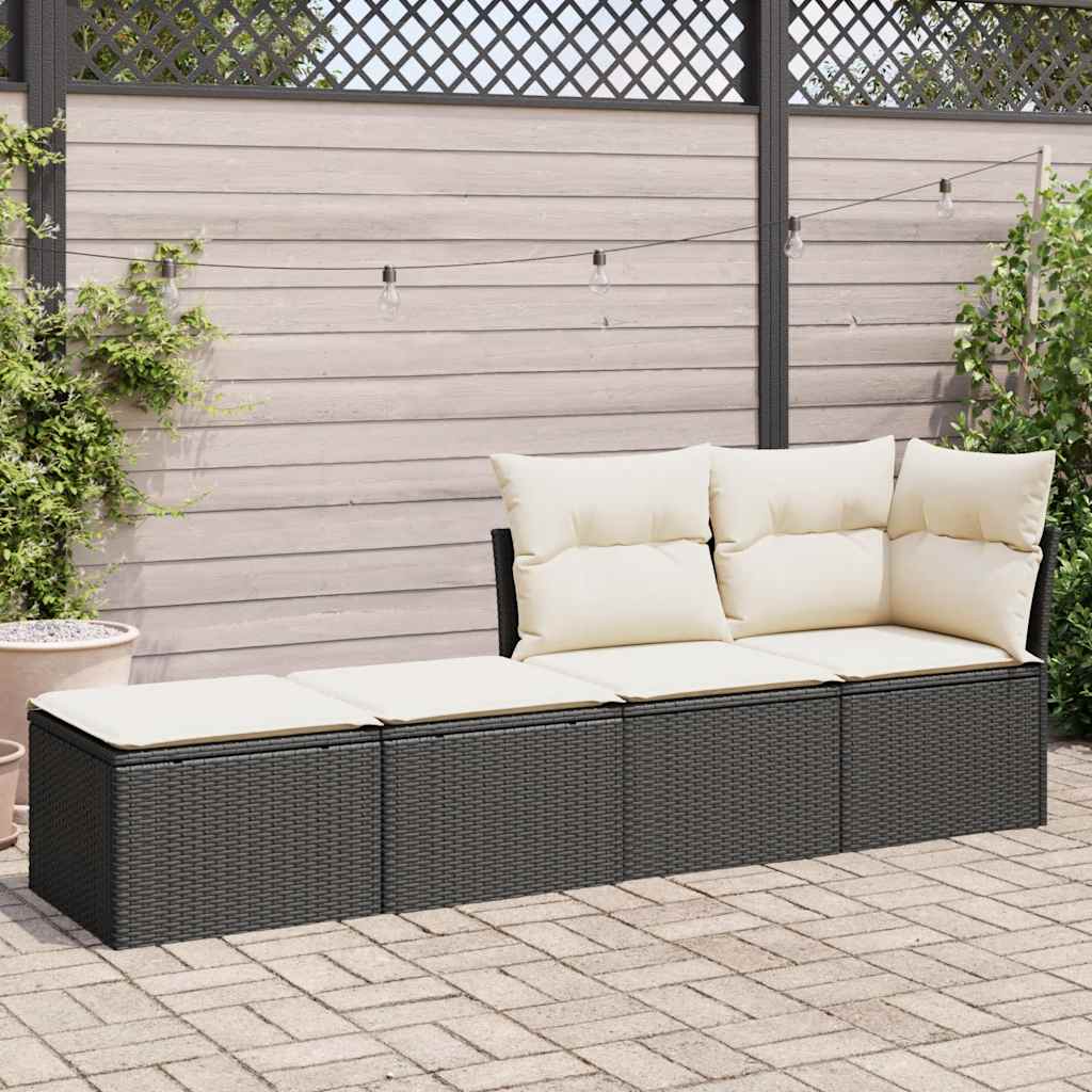 2 Piece Garden Sofa Set with Cushions Black Poly Rattan Acacia