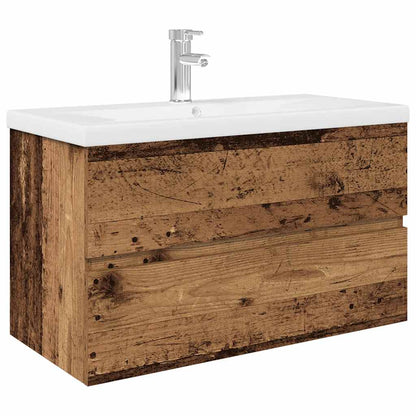 Sink Cabinet with Built-in Basin and Faucet Old Wood