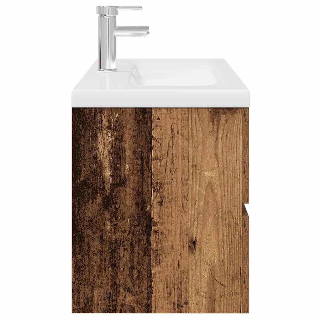 Sink Cabinet with Built-in Basin and Faucet Old Wood