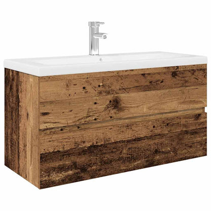 Sink Cabinet with Built-in Basin and Faucet Old Wood