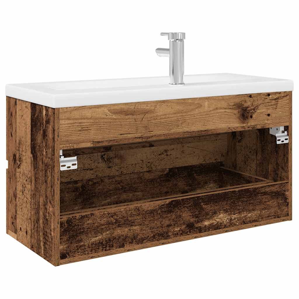 Sink Cabinet with Built-in Basin and Faucet Old Wood