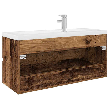 Sink Cabinet with Built-in Basin and Faucet Old Wood