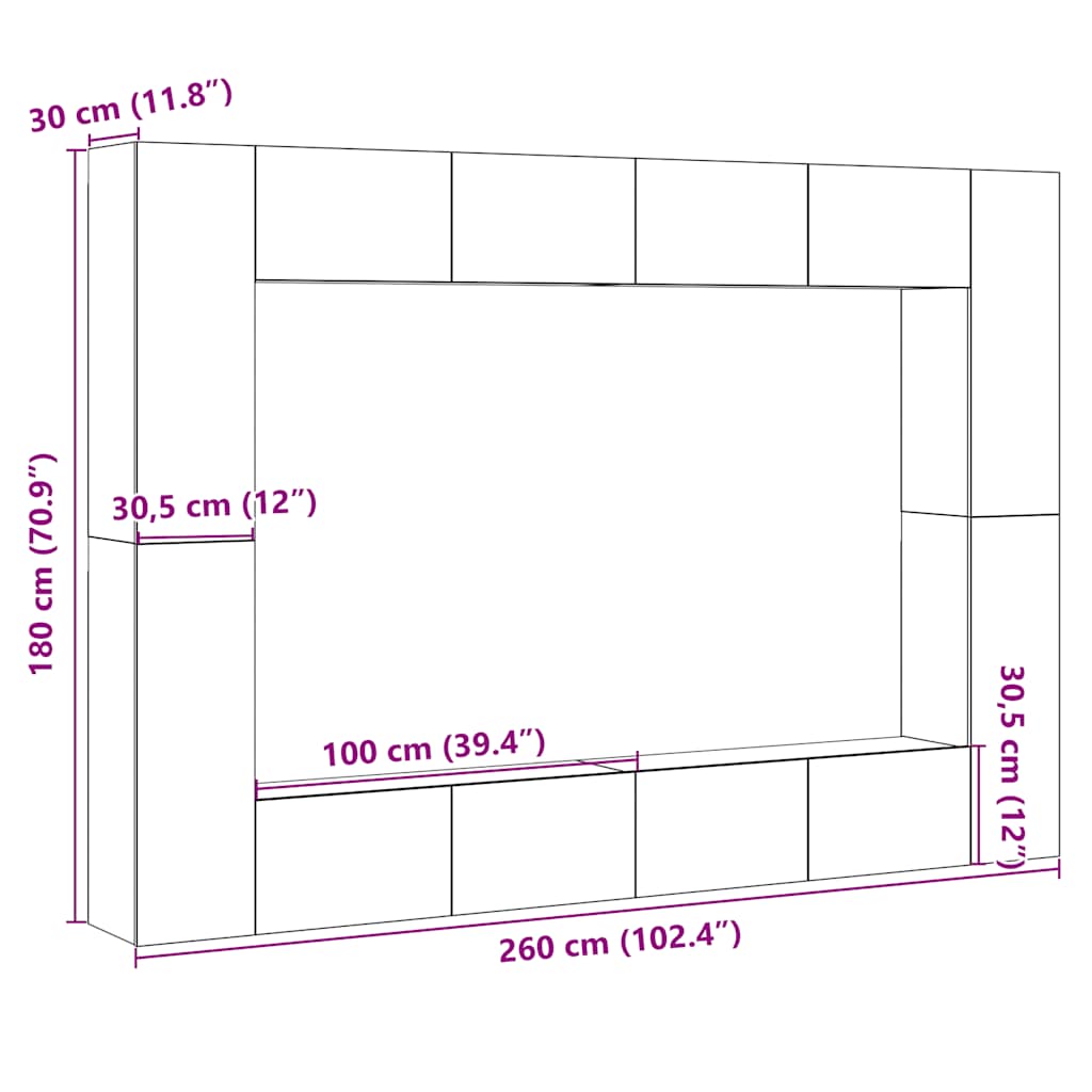 Wall Mounted TV cabinets 8 pcs Old Wood Engineered Wood