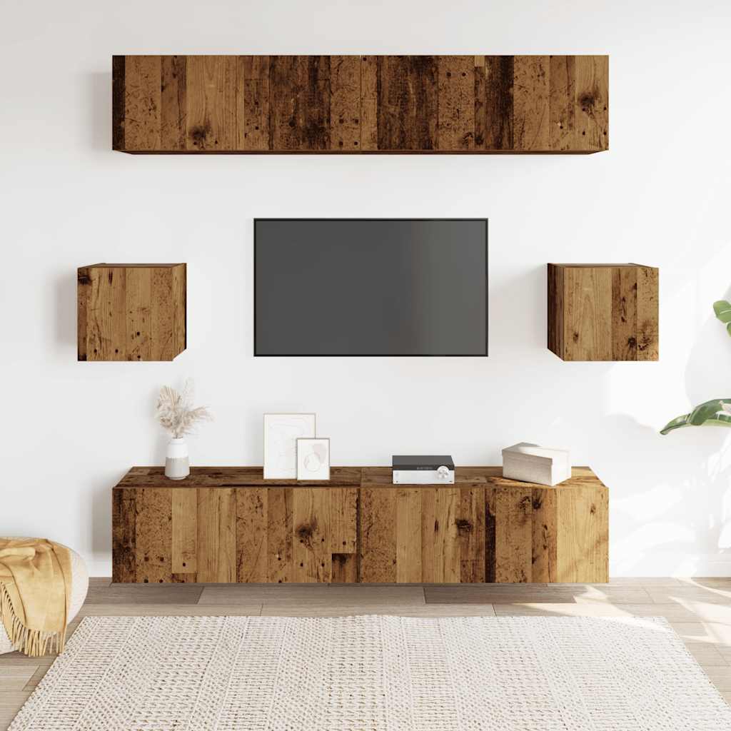 6 Piece TV Cabinet Set Wall-mounted Old Wood Engineered Wood