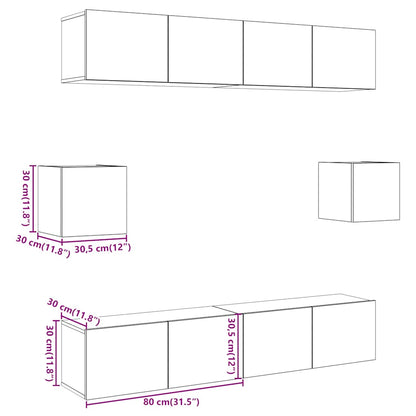 6 Piece TV Cabinet Set Wall-mounted Old Wood Engineered Wood