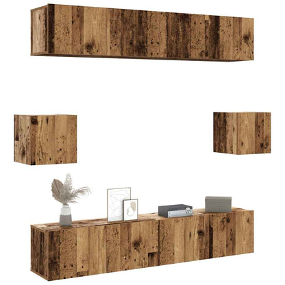 6 Piece TV Cabinet Set Wall-mounted Old Wood Engineered Wood