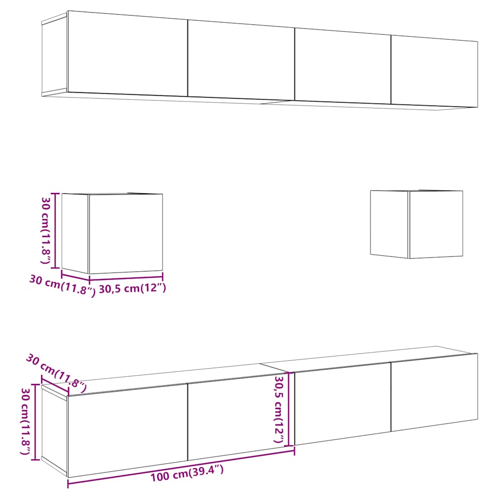 6 Piece TV Cabinet Set Wall-mounted Artisan Oak Engineered Wood