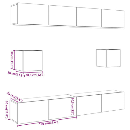 6 Piece TV Cabinet Set Wall-mounted Artisan Oak Engineered Wood