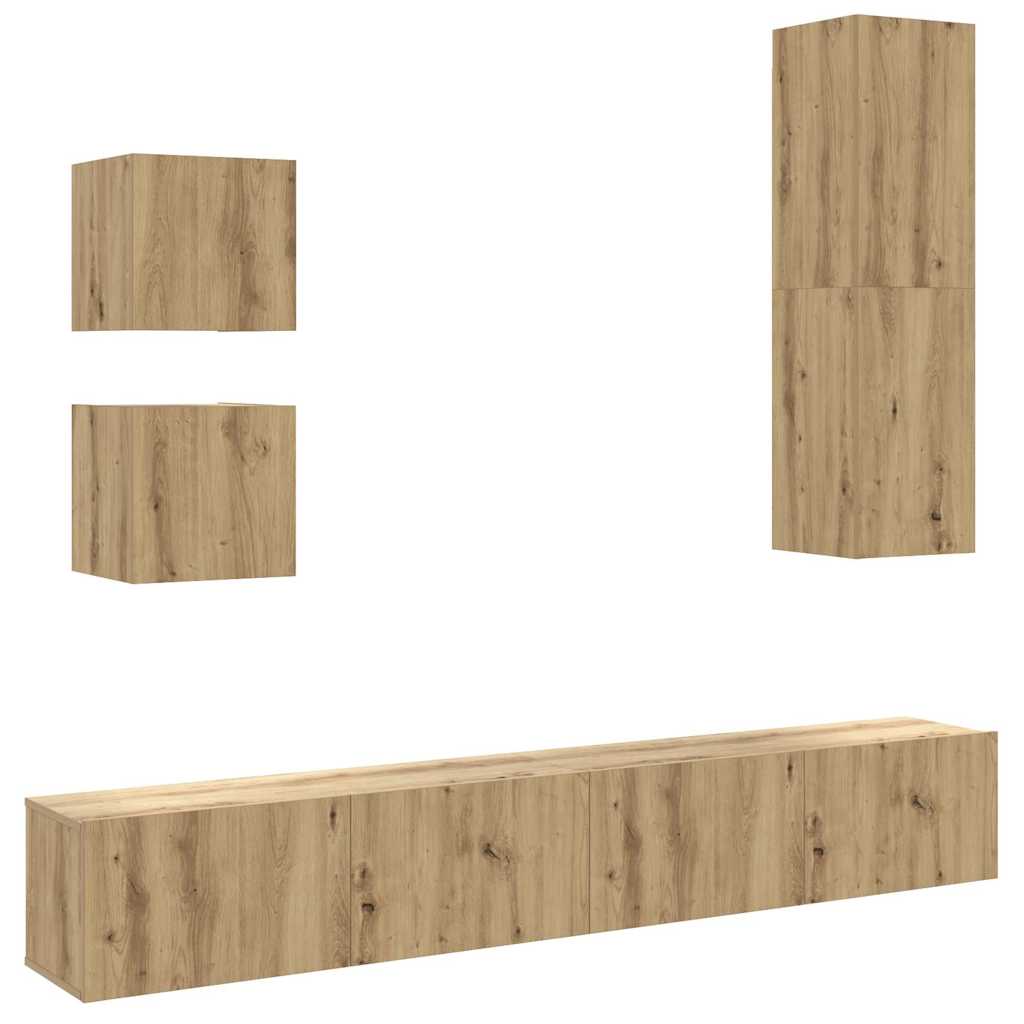 5 Piece TV Cabinet Set Wall-mounted Artisan Oak Engineered Wood