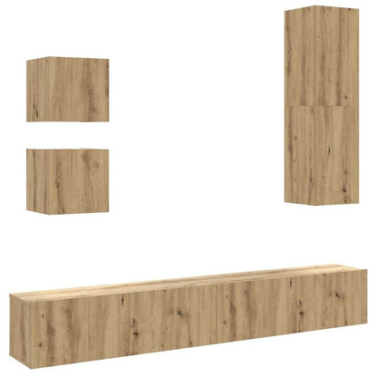 5 Piece TV Cabinet Set Wall-mounted Artisan Oak Engineered Wood