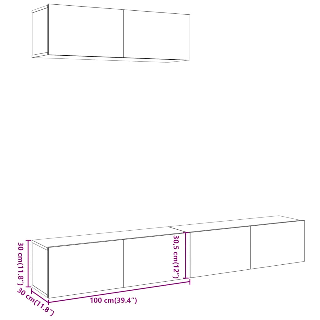 Wall Mounted TV Cabinets 3 pcs Artisan Oak 100x30x30 cm Engineered Wood