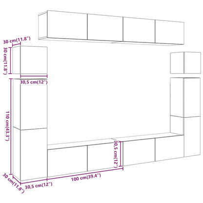 8 Piece TV Cabinet Set Wall-mounted Artisan Oak Engineered Wood