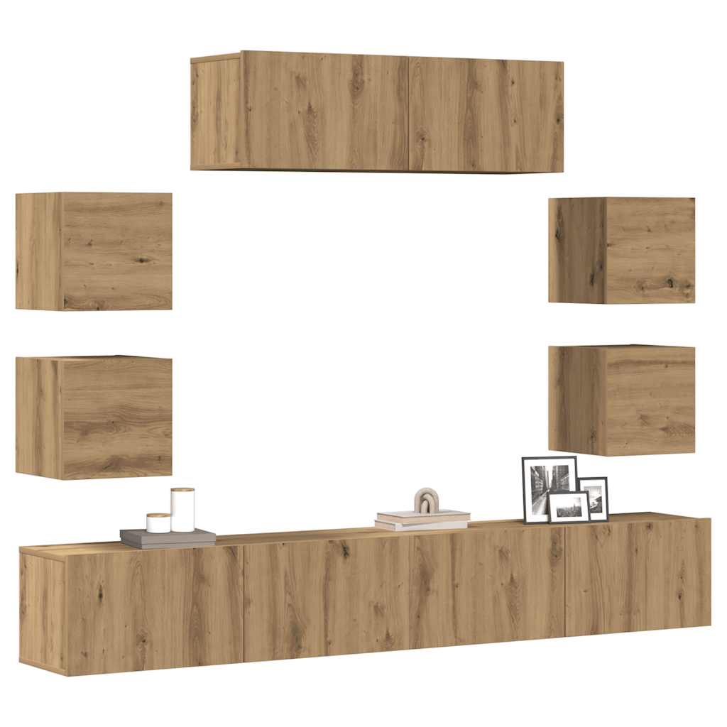 7 Piece TV Cabinet Set Wall-mounted Artisan Oak Engineered Wood