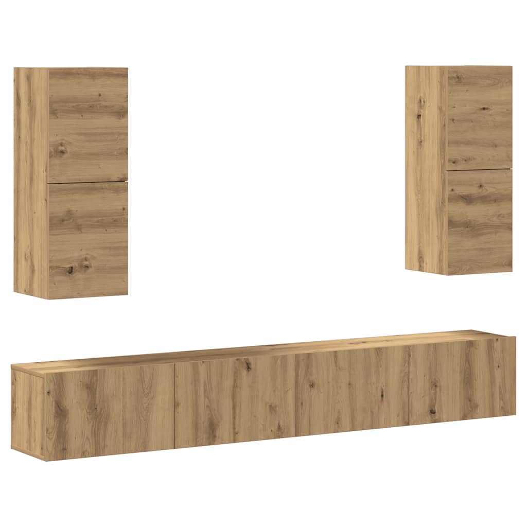 4 Piece TV Cabinet Set Wall-mounted Artisan Oak Engineered Wood