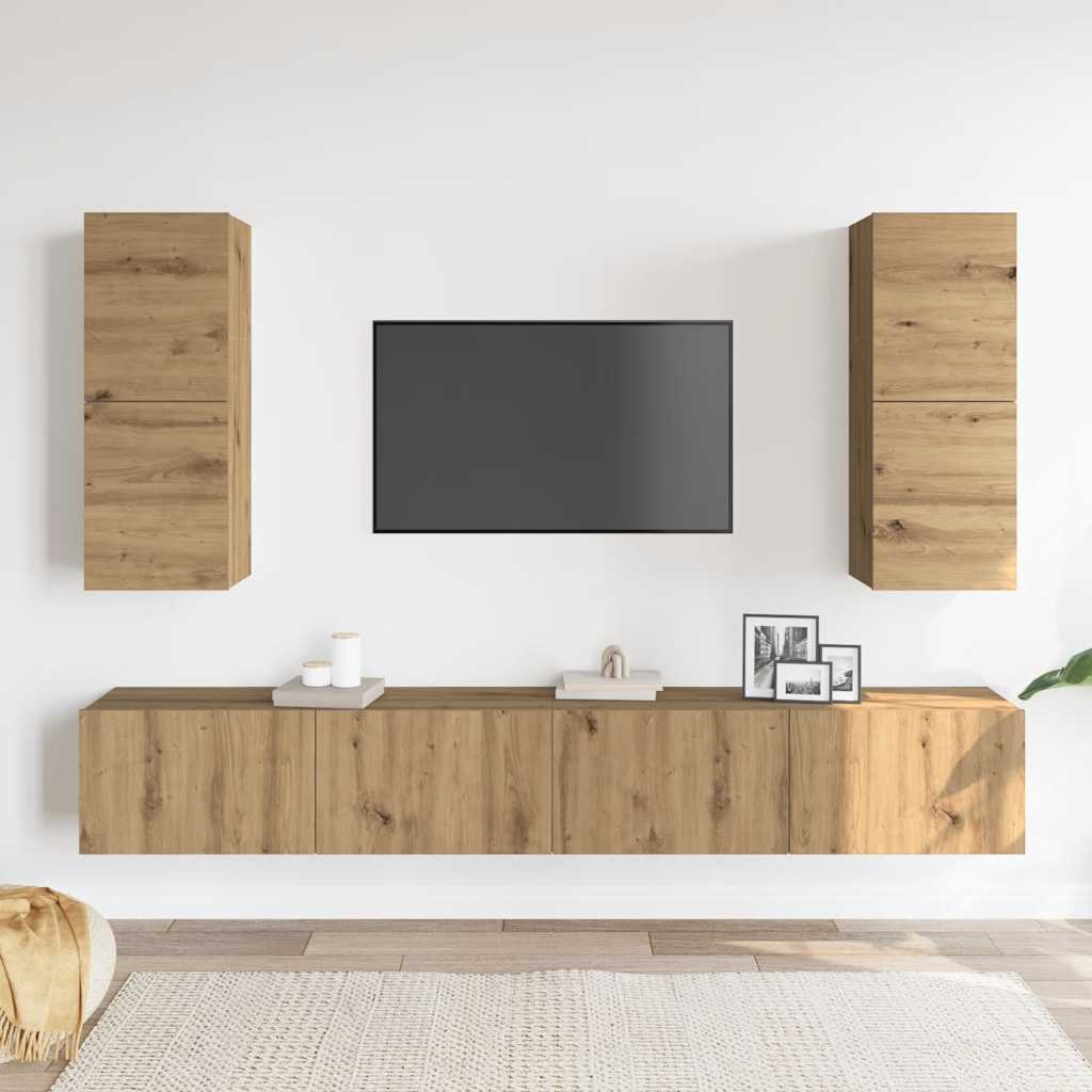 4 Piece TV Cabinet Set Wall-mounted Artisan Oak Engineered Wood