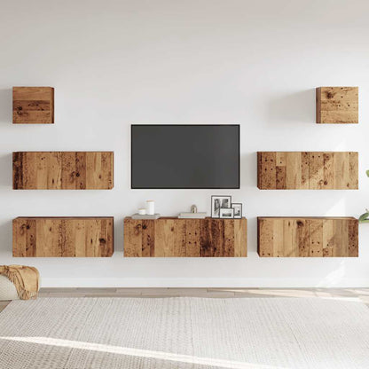 7 Piece TV Cabinet Set Wall-mounted Old Wood Engineered Wood