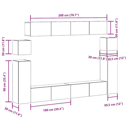 8 Piece TV Cabinet Set Wall-mounted Artisan Oak Engineered Wood