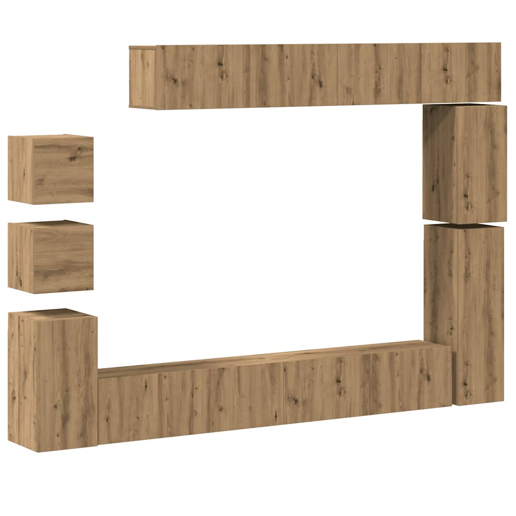 9 Piece TV Cabinet Set Wall-mounted Artisan Oak Engineered Wood